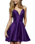 2018 Purple Satin Homecoming Dresses V-Neck Sexy Short Cocktail Dresses Backless Party Gowns